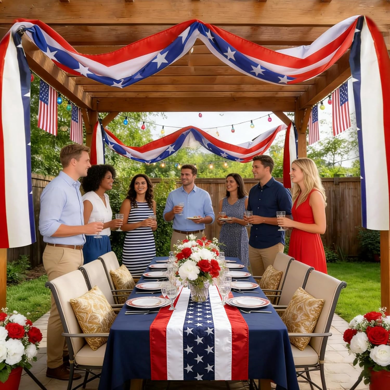 FENLEI 2 Pack 20Ft 4th of July Patriotic Bunting Banner, American Flag Outdoor & Door Decor, 250th Independence Day Decoration