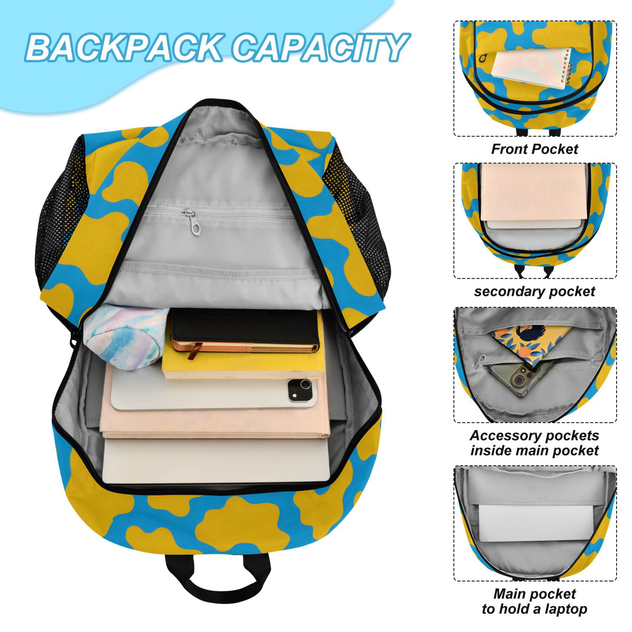 ALAZA Cow Print School Backpack Lunch Box Set Student Bookbag