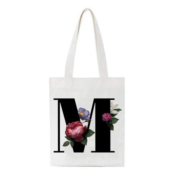 WREESH Personalised Initial Tote Bag Floral Watercolour Gift For Her Letter Tote Bag