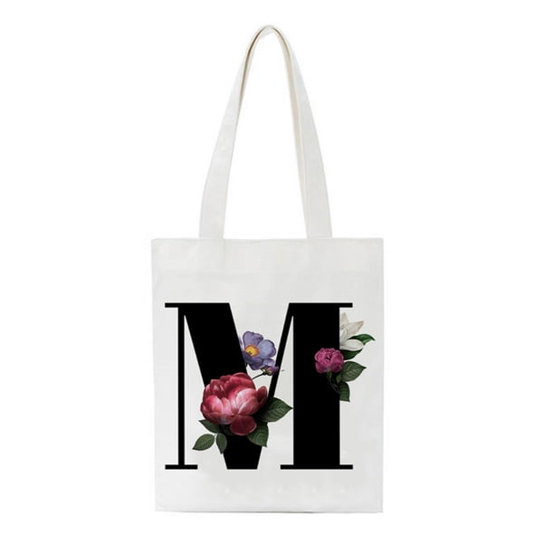 Bolsa de asas con inicial personalizada Regalo de acuarela floral para su carta Bolsa de tela Wmkox8yii HFSH65