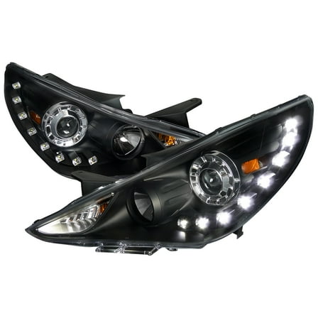 Projector Headlights w/ SMD LED Light Strip (Black Housing/Clear Lens) Made for and Compatible with 2011-2014 Hyundai Sonata