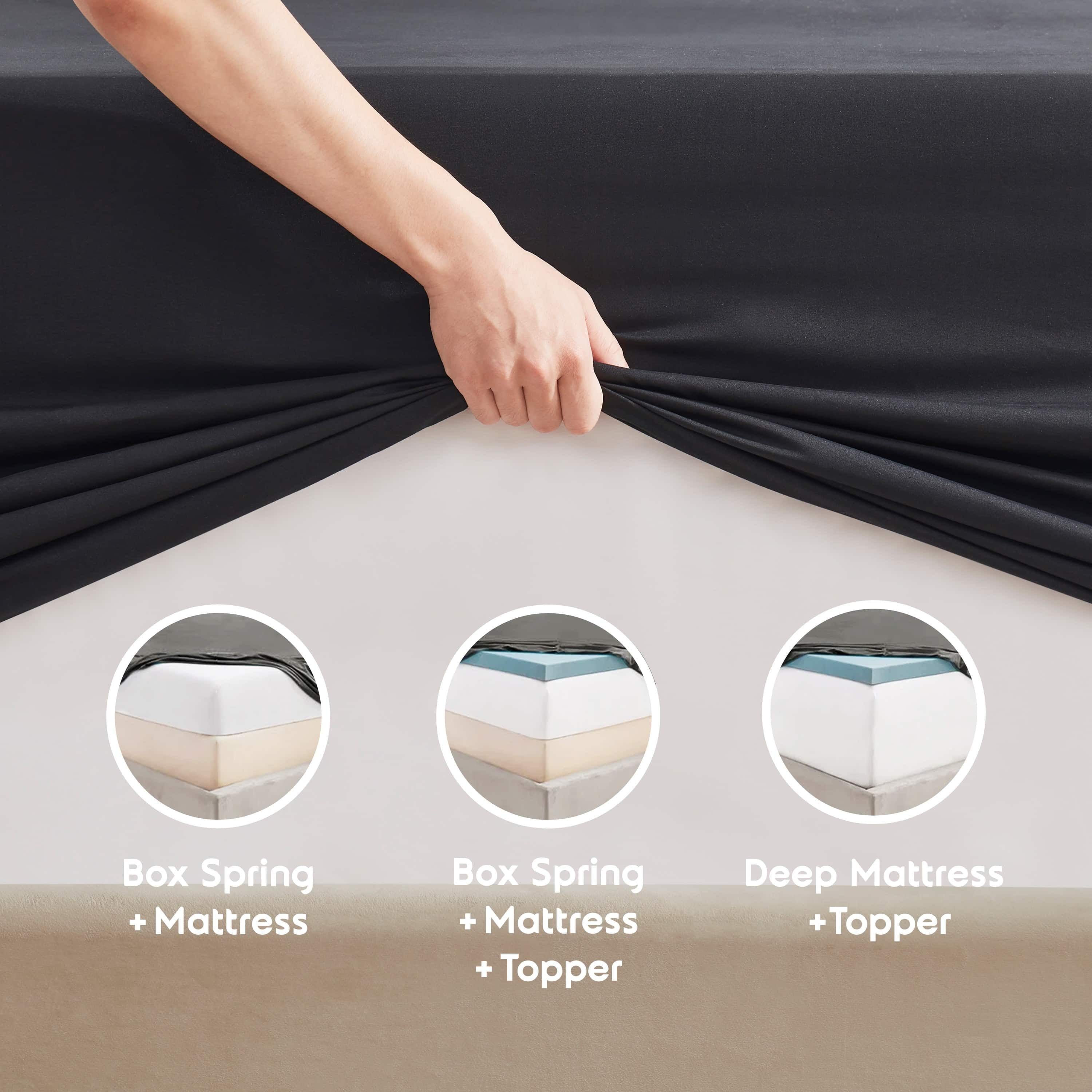 LammaLoe Extra Deep Pocket Split King Sheets set, Fits 18"-24" Mattress, 7 Piece Soft Microfiber Bed Sheet Sets, Black