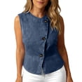 thumbnail image 2 of Miqool Women's Summer Sleeveless Denim Vest Round Neck Button Down Jean Waistcoat Casual Going Out Tops with Curved Hem, 2 of 8