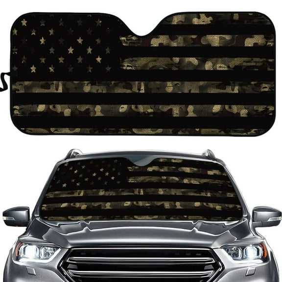 Uorisanigo Car Sun Visor Car Shade Camouflage American Flag Foldable Sun Shield Reflector Shades Front Windshield Sun Shade Sun Heat and UV Rays Blocker Vehicle Cooler for Cars, SUVs, Trucks