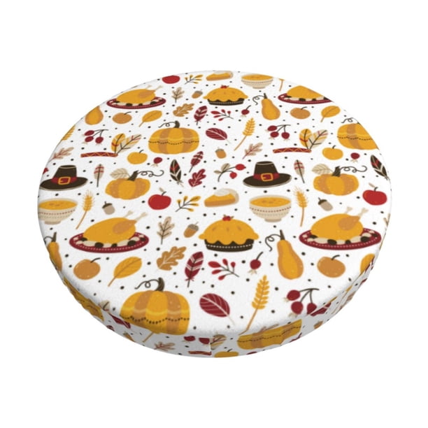 Disketp Thanksgiving Funda Redonda para Taburete, Funda de Cojín para Silla de Bar Suave y Elástica-13 inch