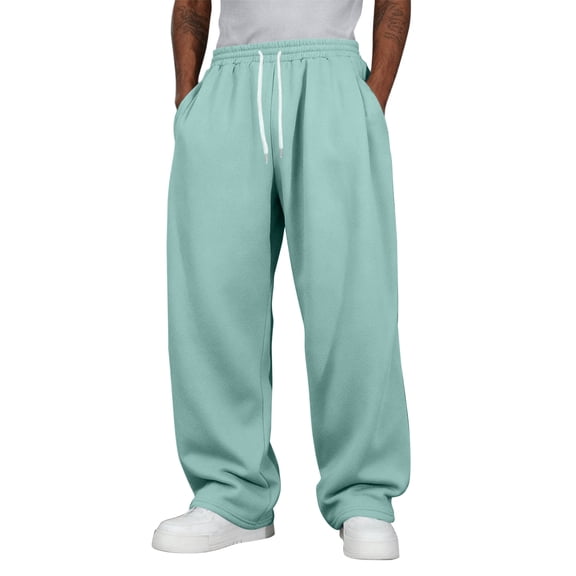 Fleece Open Bottom Sweatpants for Men with Pockets, Relaxed Fit, Moisture Wicking, Breathable