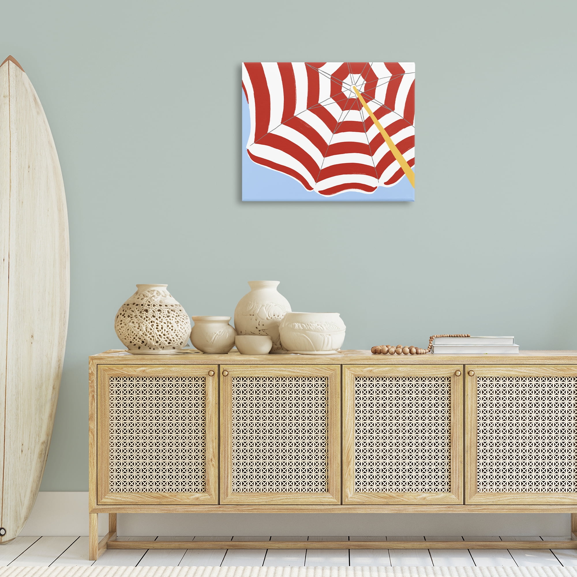 Stupell Industries Red & White Umbrella Coastal Painting Gallery Wrapped Canvas Art Print Wall Art, 30 x 24