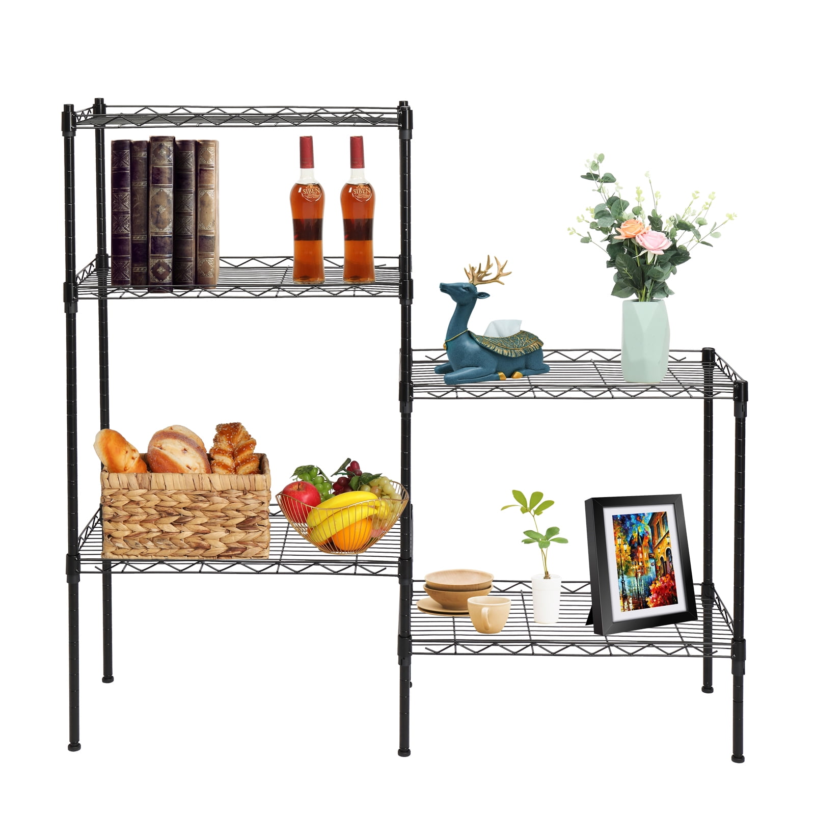 Storage Rack Floor Standing Carbon Steel Changeable Assembly, Black