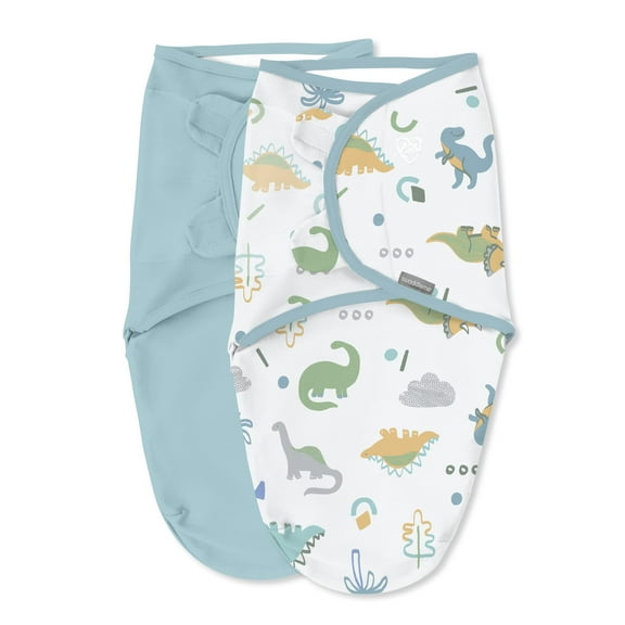 SwaddleMe by Ingenuity Original Swaddle for Baby, 100% Cotton, Improves Sleep & Calms Startle Reflex, 0-3 Months, 1.0 TOG, 2-Pack - Tropical Dino