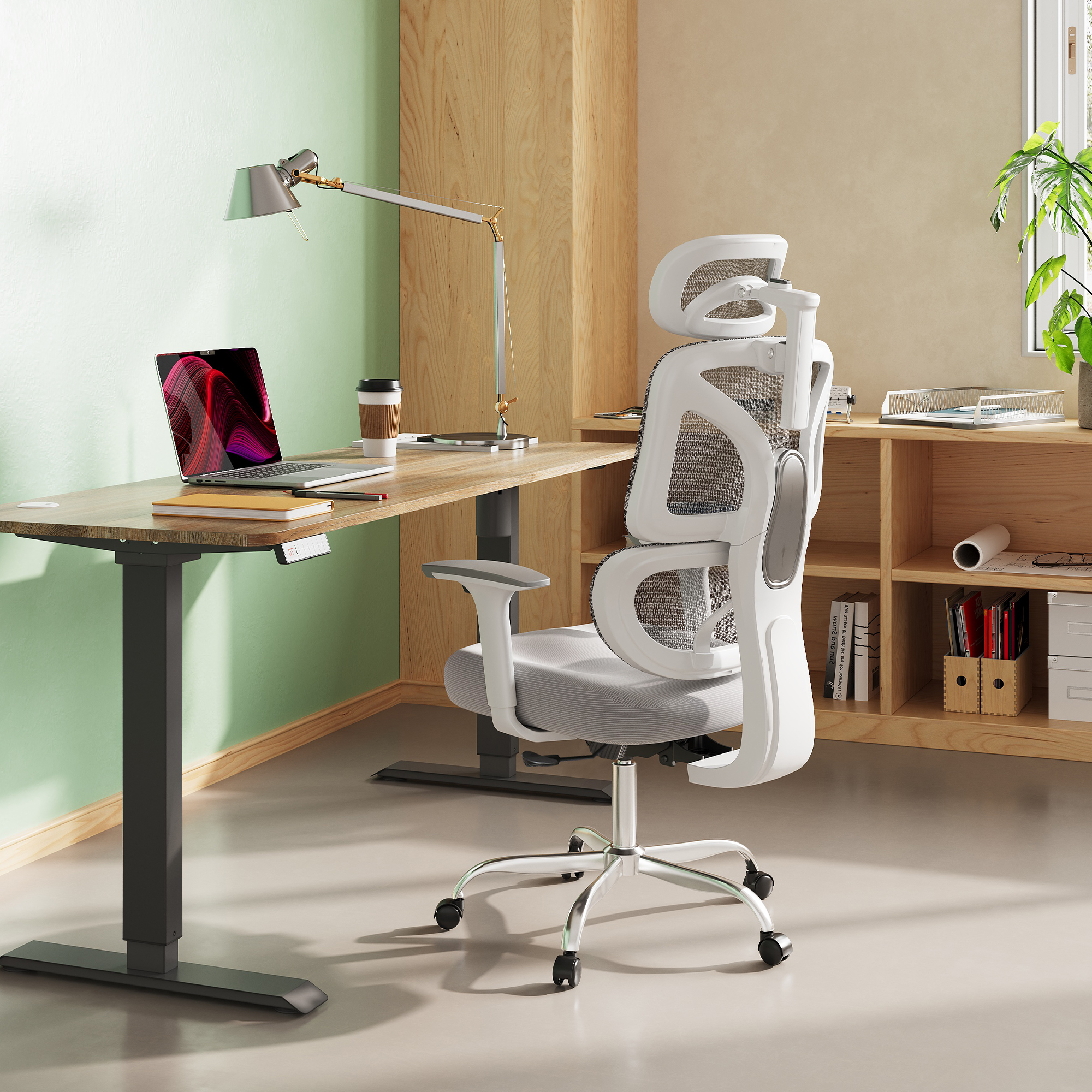GALAXHERO Big and Tall Ergonomic Office Chair, Reclining Desk Chair for Long Hours with Adjustable Armrests & Lumbar Support, Breathable Mesh, White