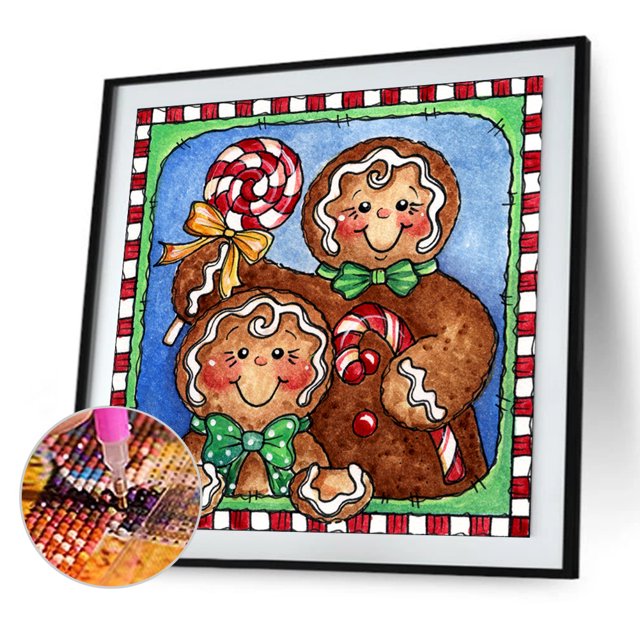 Cuadros Decorativos Taladro redondo completo de diamantes de imitación con pintura de pan de jengibre para decoración de habitaciones (A5879) Likrtyny embutido en tela