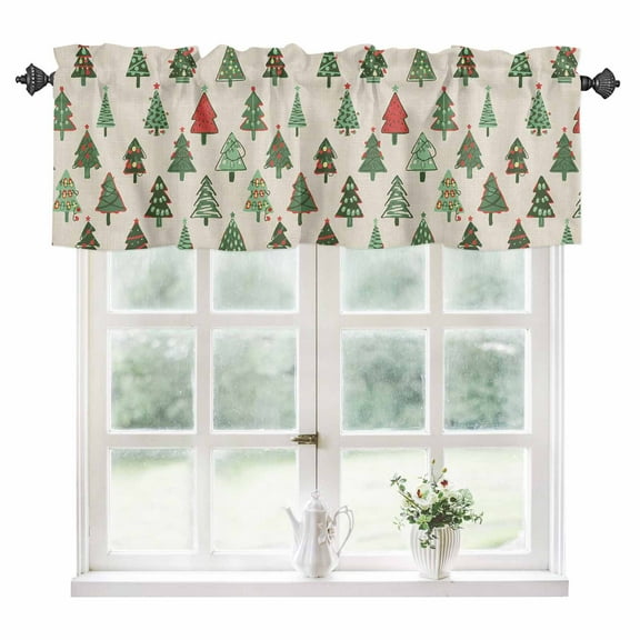 Christmas Trees Kitchen Valances for Windows 42x12 Inch Kitchen Curtains Valances Rod Pocket Winter Farmhouse Retro Beige Rustic Bathroom Window Valances for Window Treatment Decor