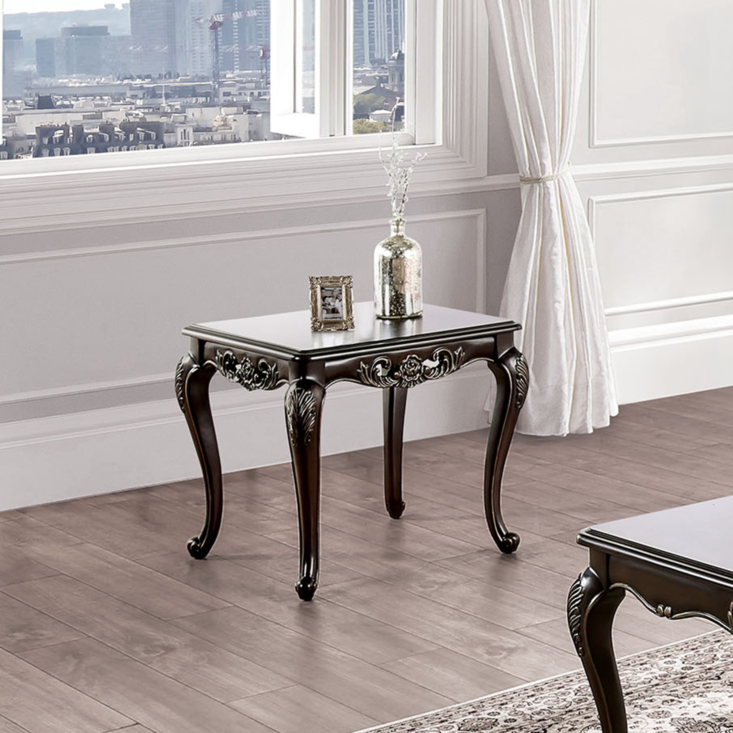 Furniture of America Emmell Traditional Solid Wood End Table, Cherry