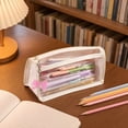 thumbnail image 5 of Double Layer Bow Pencil Pouch, Aesthetic Floral Pencil Case, Large Capacity Transparent PVC Stationery Pouch For Students, Travel Cosmetic Organizer 8.66x3.94in, Pink, 5 of 7