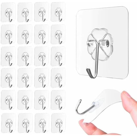 33lbs Adhesive Hooks for Hanging on Wall or Ceiling, Heavy Duty, Clear, Damage Free, Traceless, Stick on Hangers for Kitchen Bathroom, 10pcs - Heavy Duty Wall Hangers Without Nails Self