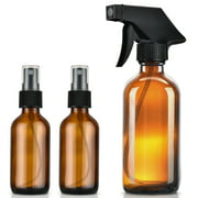 Empty Amber Glass Spray Bottles (3 Packs) - Refillable Container for Essential Oils, Cleaning Products, or Aromatherapy - Durable Black Trigger Sprayer W/Mist and Stream Settings