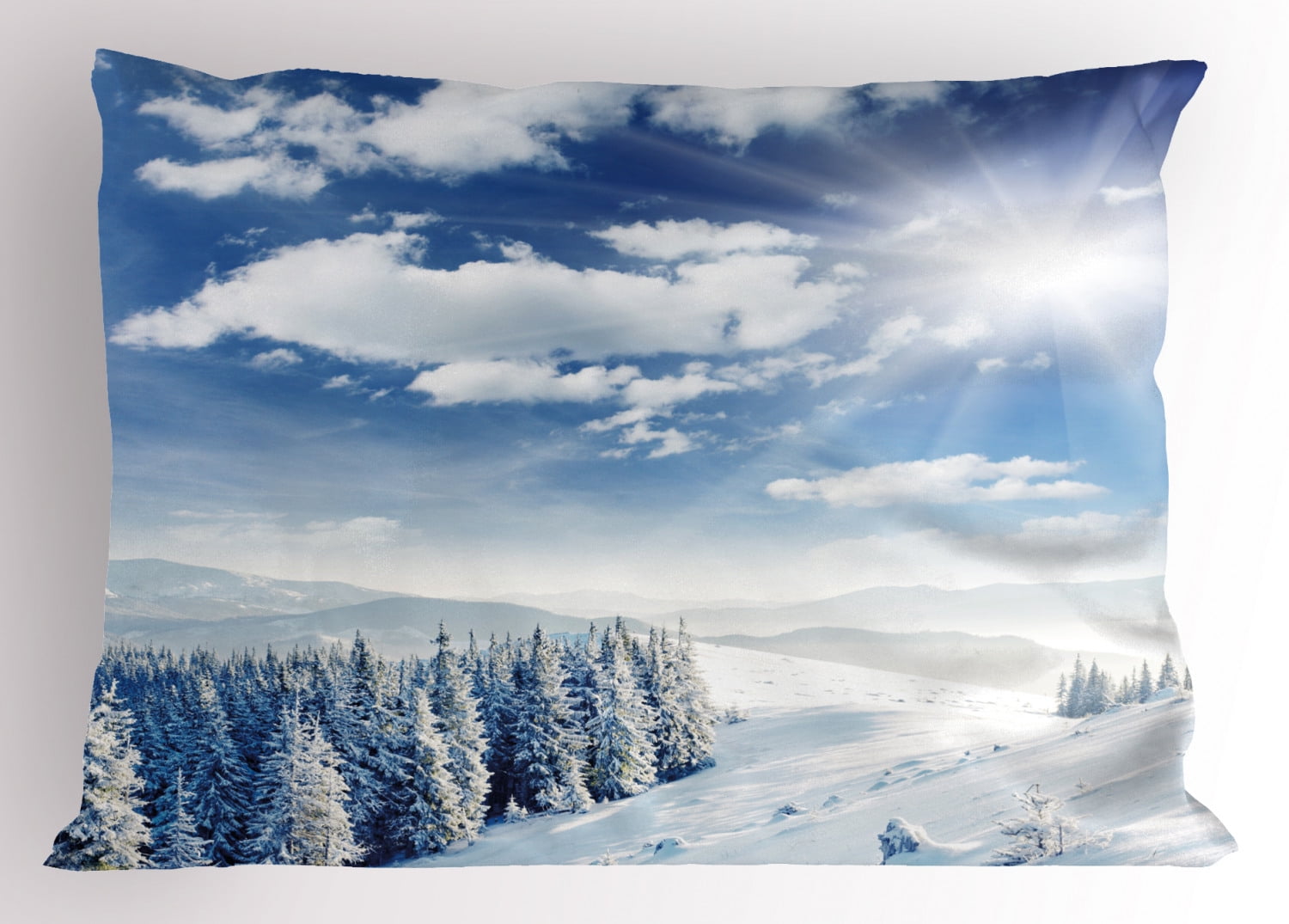 Winter Pillow Sham Idyllic Snow Covered Mountain Forest Frozen Icy