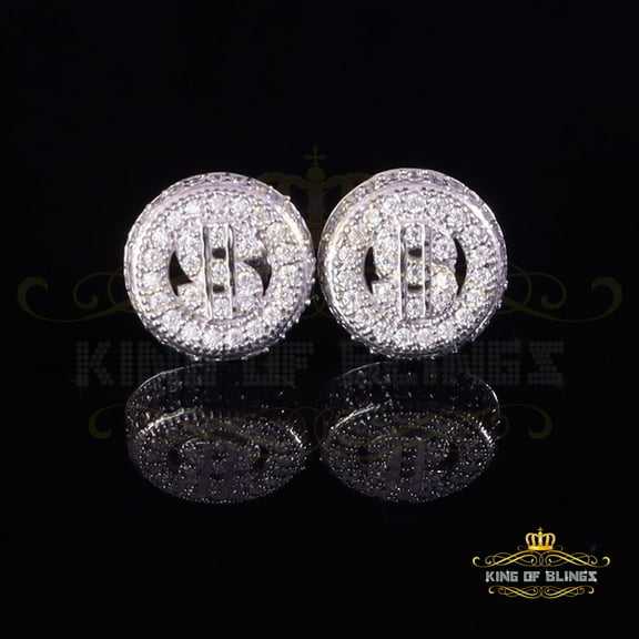 King of Bling's 925 Silver White 1.00ct VVS 'D' Moissanite Dollar Sign Men's/Womens Stud Earring