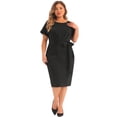 thumbnail image 3 of DARING DIVA Women's Plus Size Round Neck Short Sleeve Belted Knot Tie Dress 2X Black, 3 of 6