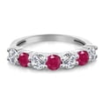 thumbnail image 2 of Gem Stone King 925 Sterling Silver Round E-F Lab Grown Diamond Red Ruby Anniversary Ring for Women (1.43 Cttw, Gemstone Birthstone, Size 8), 2 of 4