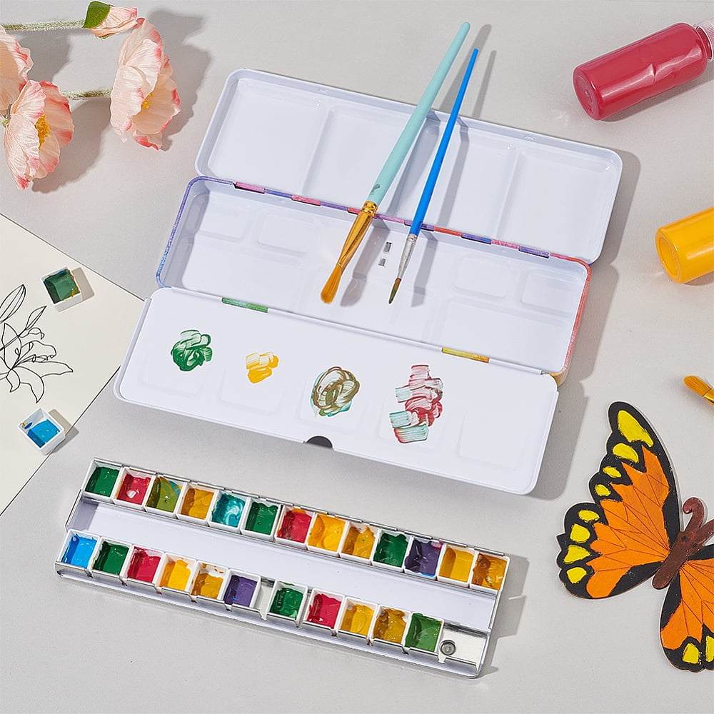 1Set Iron Watercolor Paints Tins Box with Plastic Empty Watercolor Paint Pans Colorful 223x74x26mm