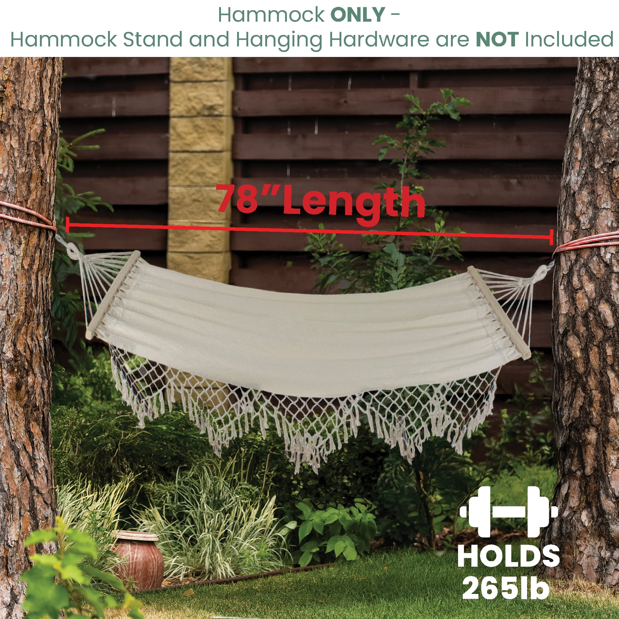 Northlight Macrame Cotton Hammock with Wooden Bars - 78" x 47" - Beige