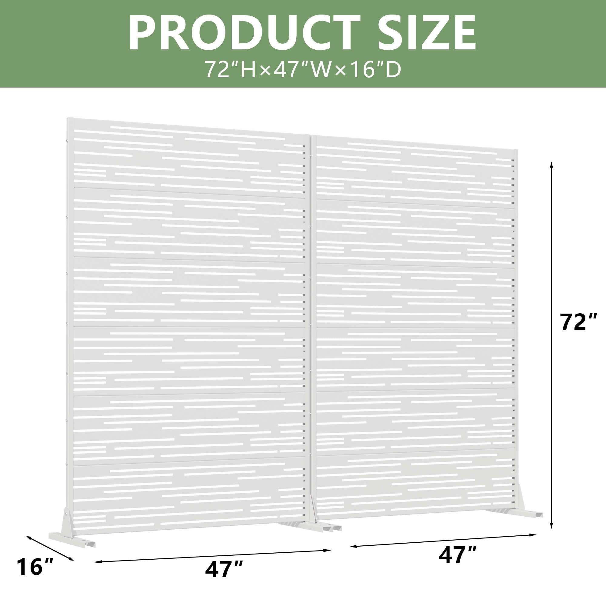 MAYEERTY 2-Piece Outdoor Metal Privacy Screen 6ft × 4ft White, 6-Panel Light & Shadow Pattern, Rust-Resistant for Garden