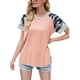 thumbnail image 3 of Mujer Cuello Redondo Top Camisa De Manga Corta Empalme A Rayas Impreso Top Verano Causal Blusa Rosa L, 3 of 6