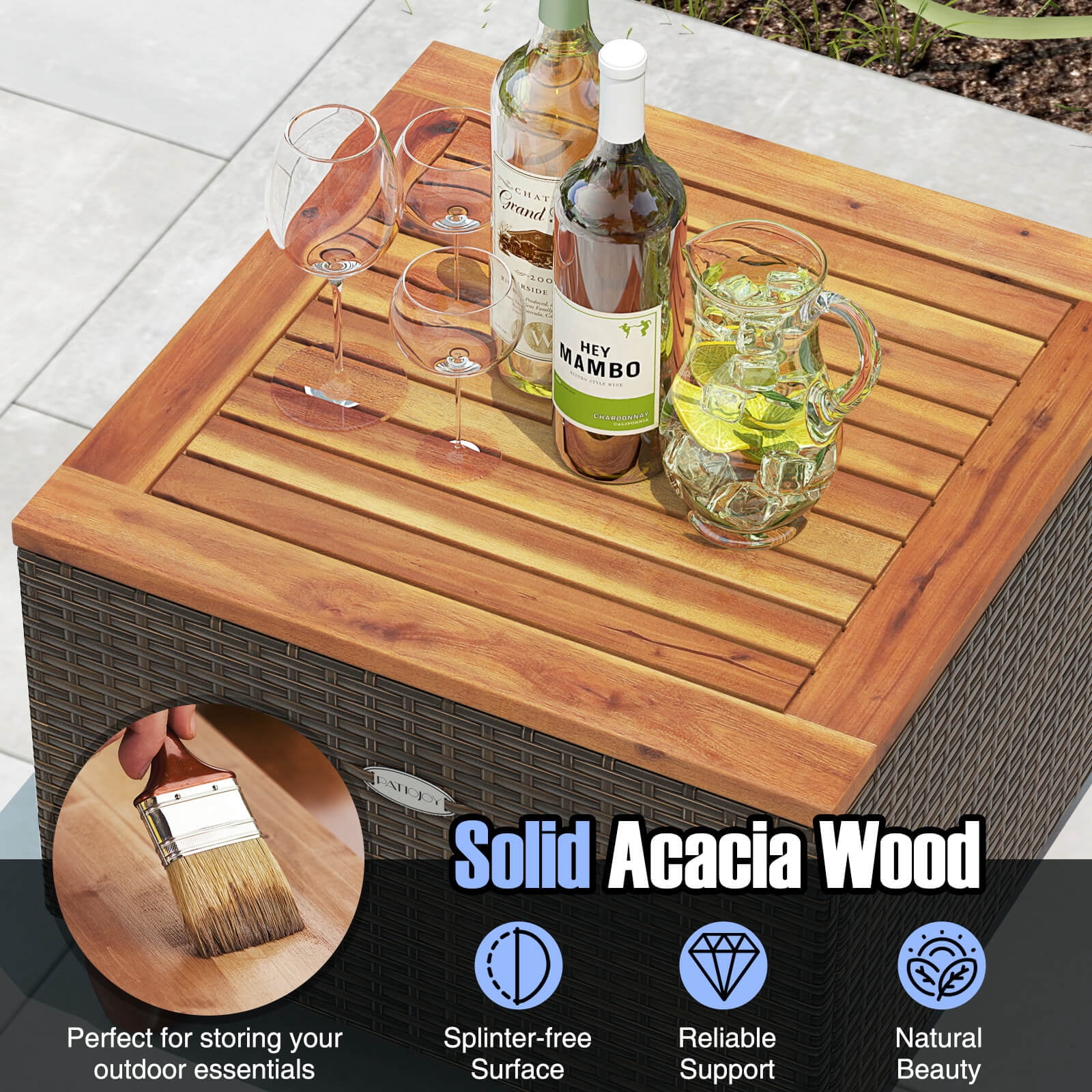 Costway 3 PCS Outdoor Patio Rattan Bistro Furniture Set Wooden Table Top Cushioned Sofa Navy