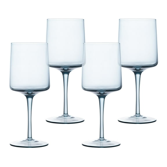 Navaris Blue Square Wine Glasses (Set of 4) - Colored Wine Glasses with Stems - Colored Glassware with Stem for Serving Wine, Cocktails, Beer, Dessert