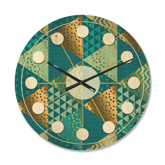 Designart 'Blue and Gold Dynamics I' Mid-Century Modern Wood Wall Clock