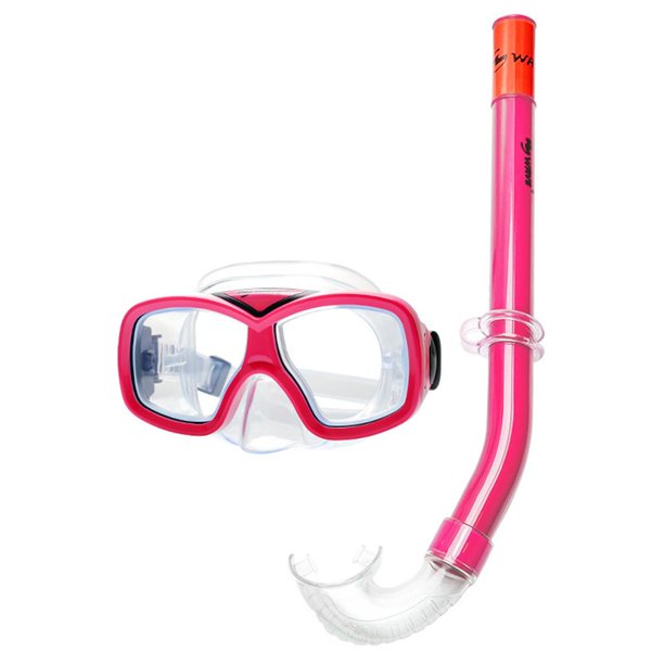 Kit de snorkel con falda de silicona y máscara de buceo panorámica, snorkel seco para niños Colocar