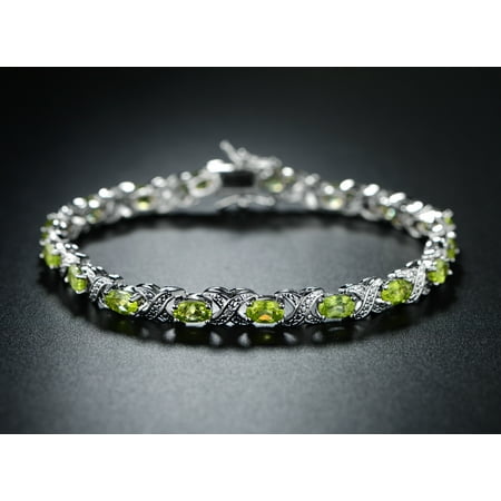 Peridot Tennis Bracelet - White Gold Plated Genuine Peridot Tennis Bracelet