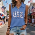 thumbnail image 2 of CAIXIA 4Th Of July Shirts Women Summer Sleeveless Tank Tops Zipper V Neck Ribbed Dressy Casual Blouses America 250 Flag Loose Business Polo Shirts, 2 of 5