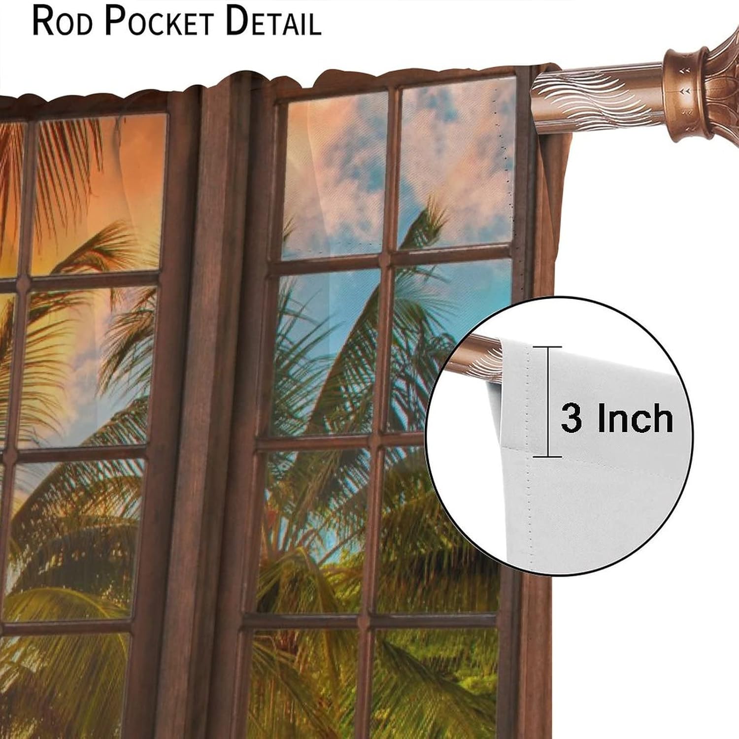 Landscape Curtains,Beach Sea Coconut Trees Natural Landscape Rustic Window Curtains Bedroom Living Room Kitchen Cafe 84x84in