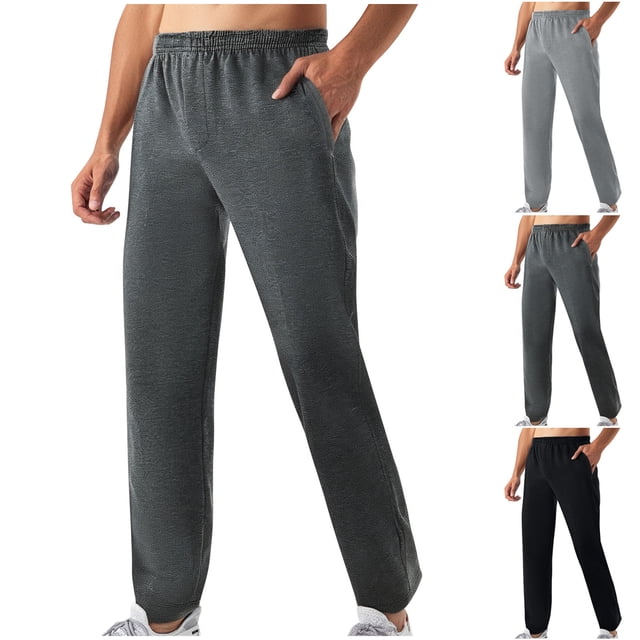 HVOBTTY Men's Summer Straight Leg Casual Stylish Solid Color Drawstring Elastic Waist Long Pants Gray34