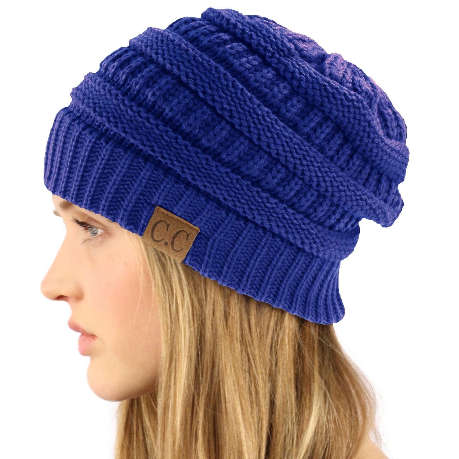 CC Winter Fall Trendy Chunky Stretchy Cable Knit Beanie Hat 
