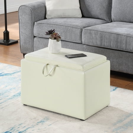 Convenience Concepts Designs4Comfort Accent Storage Ottoman with Reversible Tray Ivory Faux Leather