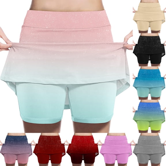 SGFCWSX Girls Skort Elastic Waist 2 in 1 Kids Quick Dry Gradient Print Mini Skorts for Tennis Golf Active Wear Pink Size 10 Years