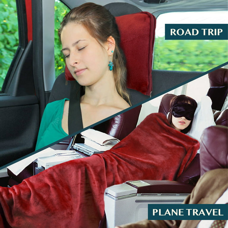 PAVILIA Travel Blanket Pillow, Soft Airplane Blanket 2-in-1 Combo Set, Plane Blanket Compact Packable, Flight Essentials Car Pillow, Travelers Gifts