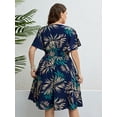 thumbnail image 2 of FlorCurve Plus Size Dresses for Women Short Sleeve Surplice V Neck Midi Dress A-Line Floral Print Summer Casual Beach Sundress, Blue 4XL, 2 of 7