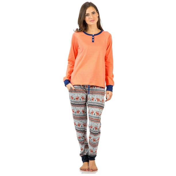 Ashford & Brooks Women's Cotton Henley with Sweater Fleece Pants