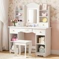 thumbnail image 2 of LAZY BUDDY Kids Vanity Set with 3-Color Lights & Mirror, Wooden Toddler Makeup Dressing Table with Stool, Drawers & Ample Storage for Little Kids 2+, 2 of 10