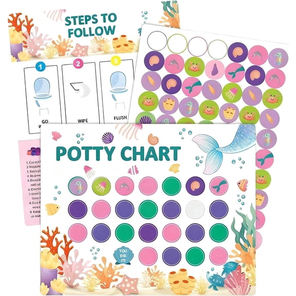 10pcs Potty Training Stickers Chart, Cartoon Mermaid Theme Toilet Training Reward Chart Potty Reward Chart for Toilet Success
