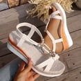 thumbnail image 4 of Platform Espadrilles for Women Bohemia Beaded Sandals Open Toe Wedges Heels Trendy Elastic Band Slingback Beach Shoes Beige Size 9, 4 of 8