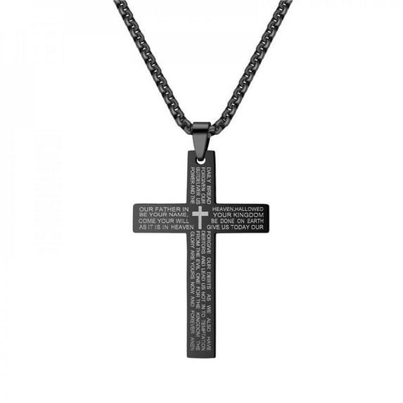Monfince Personality Cross Scripture Pendant Exquisite Titanium Steel Verses Word Necklace Best Gift For Lovers Relatives Friend