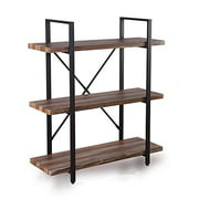 Homissue 3-Tier Industrial Bookcase and Book Shelves, Vintage Wood and Metal Bookshelves, Retro Brown