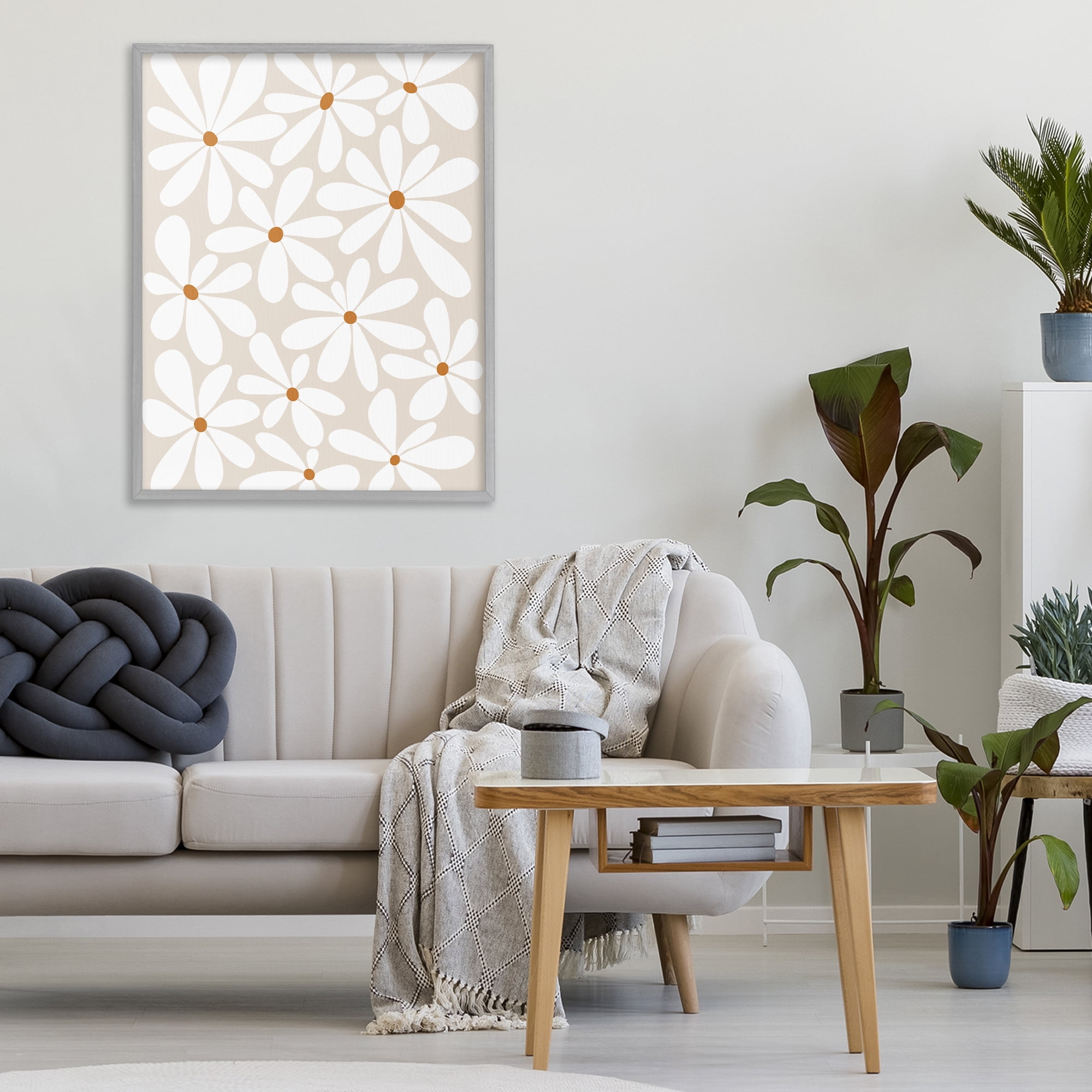 Stupell Industries Beige & White Daisies Gray Framed Giclee Art, design by Susan Ball