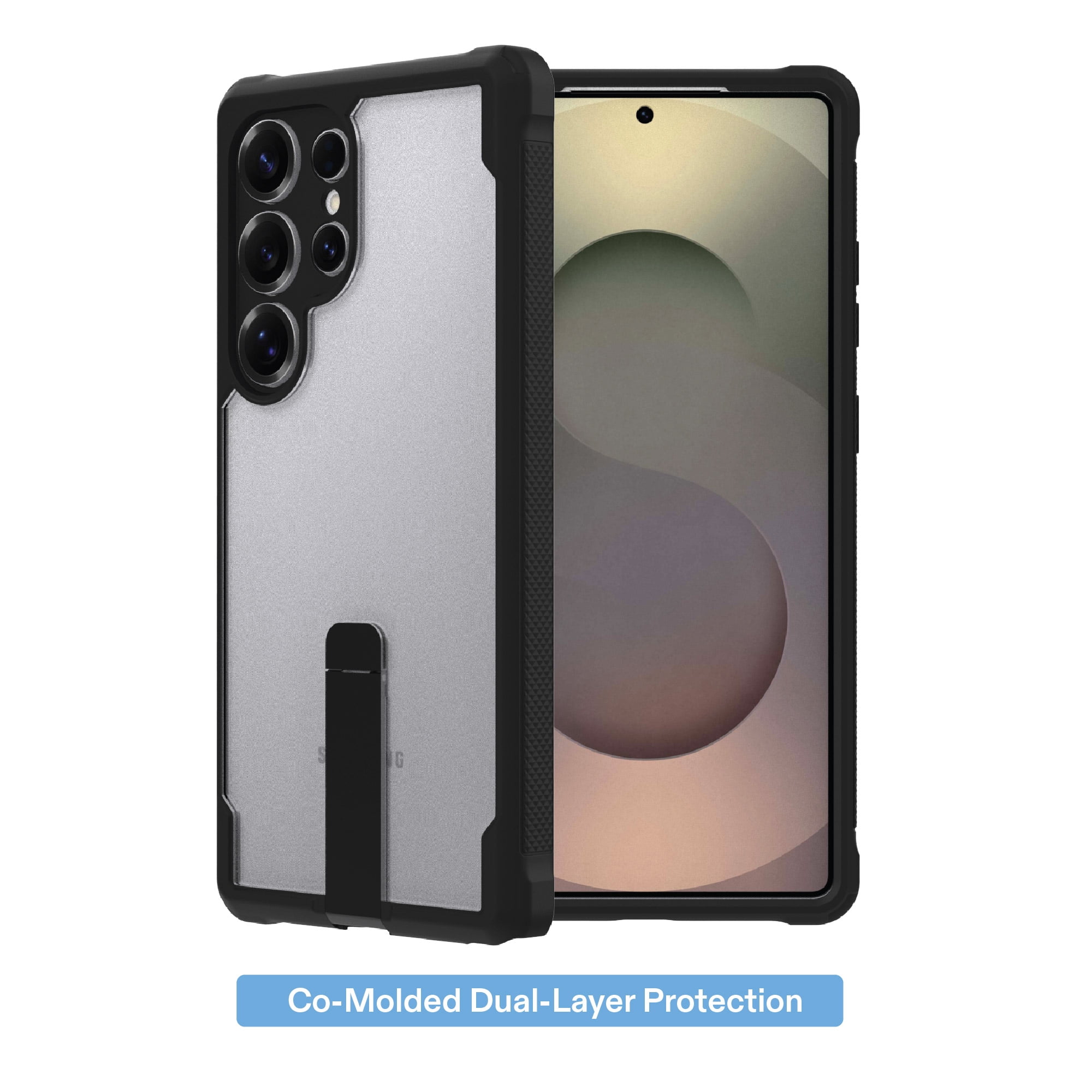 onn Dual-Layer Phone Case with Kickstand for Samsung Galaxy S25 Ultra - Black/Clear