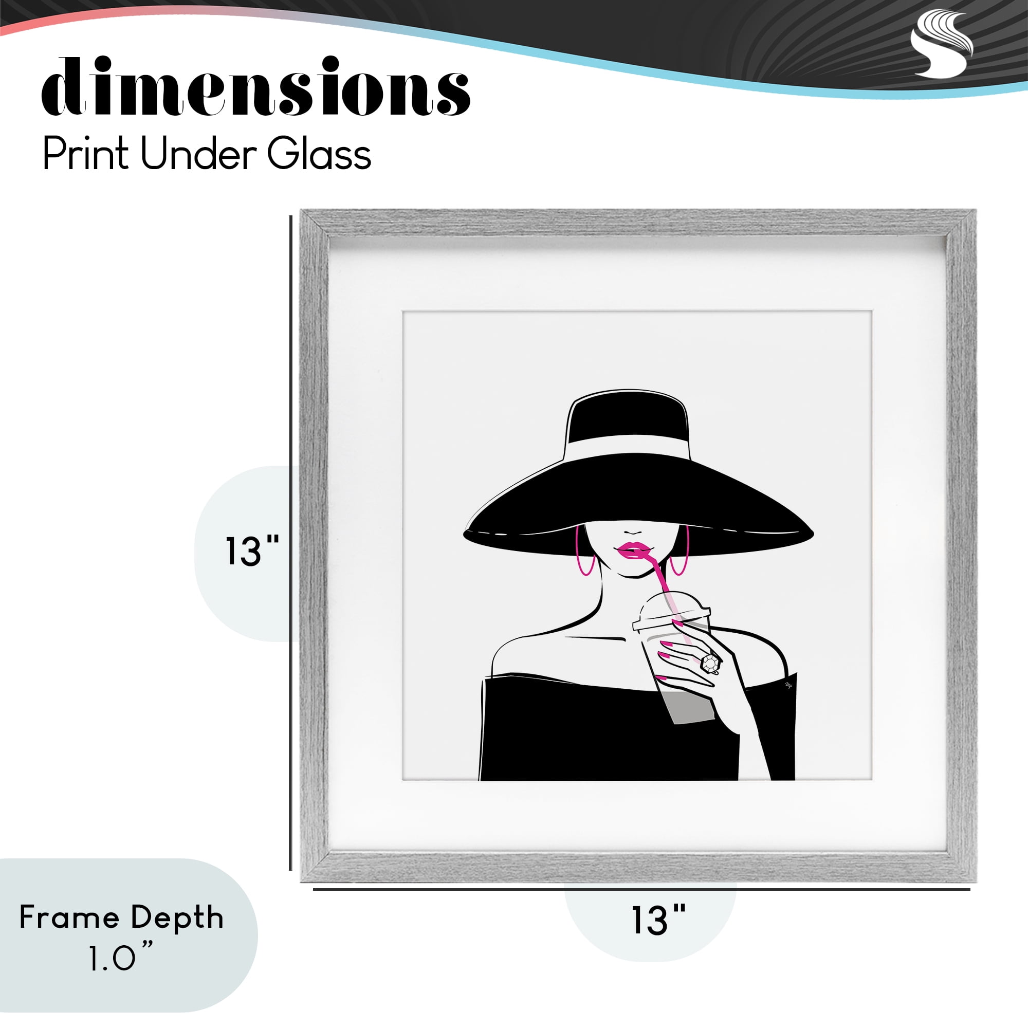 Stupell Industries Chic Black Hat Sipping Coffee Gray Framed Print Under Glass, design by Martina Pavlova